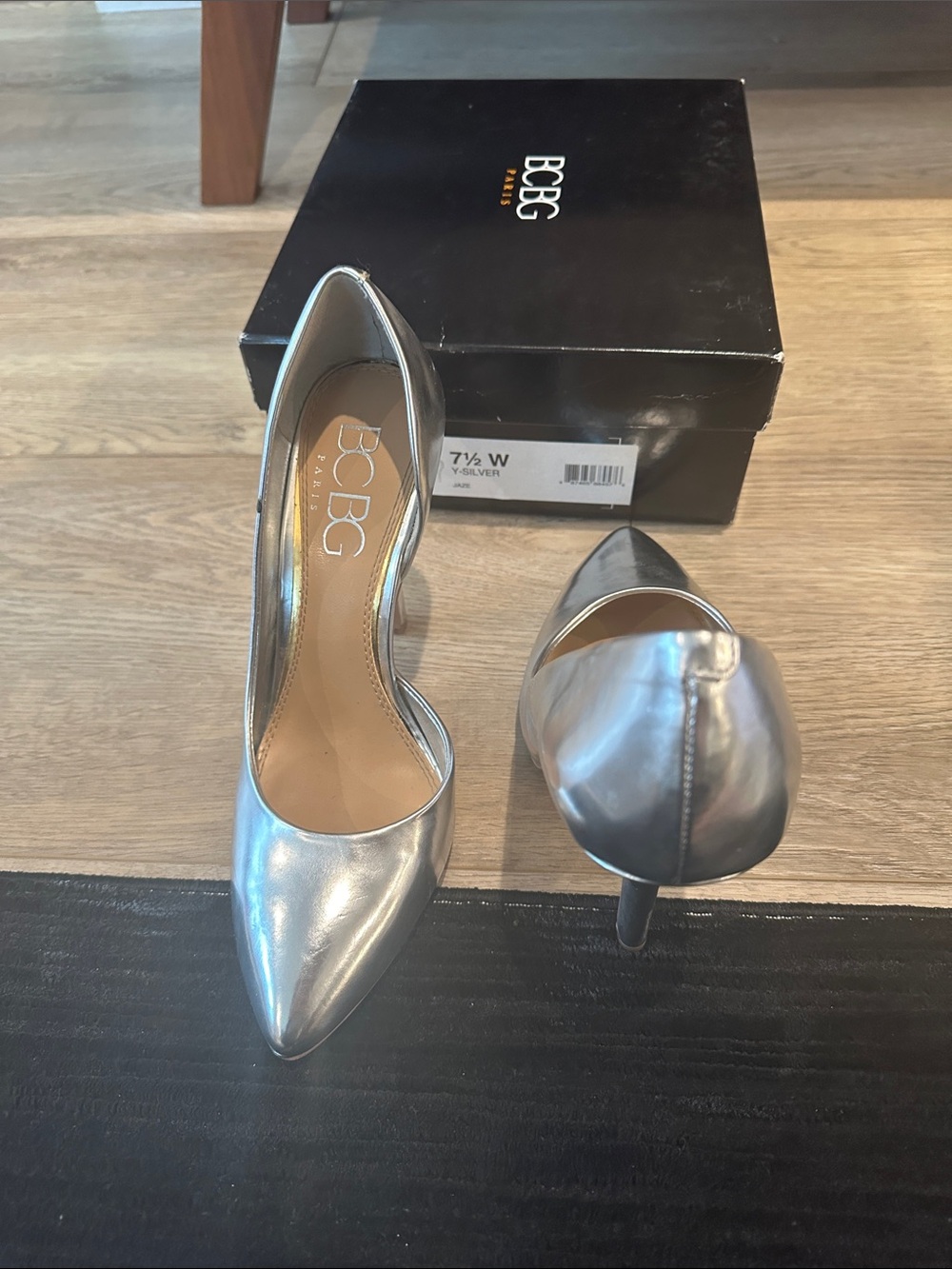 BCBG Metallic Silver Pointed-Toe Stiletto Pumps